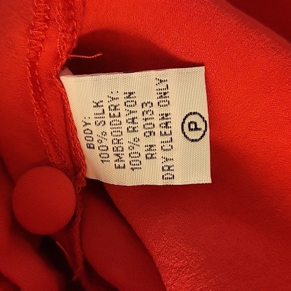 Vtg BOB MACKIE red embroidered floral peekaboo cutout silk Valentine's Blouse - Picture 9 of 9